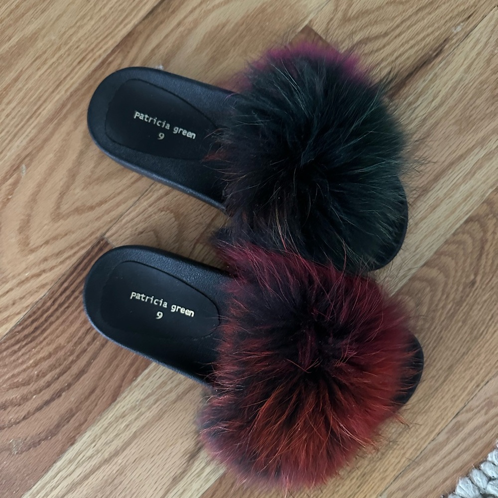 Patricia Green Women's Multicolor Fur Slides - never worn